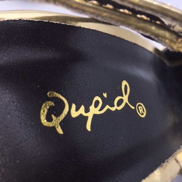 Qupid Ladies Platform Heels Pumps 5” Gold Shiny Metallic Open Toe Size 9 - Picture 5 of 16